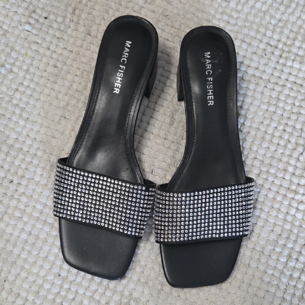 Marc Fisher Black Rhinestone Sandals